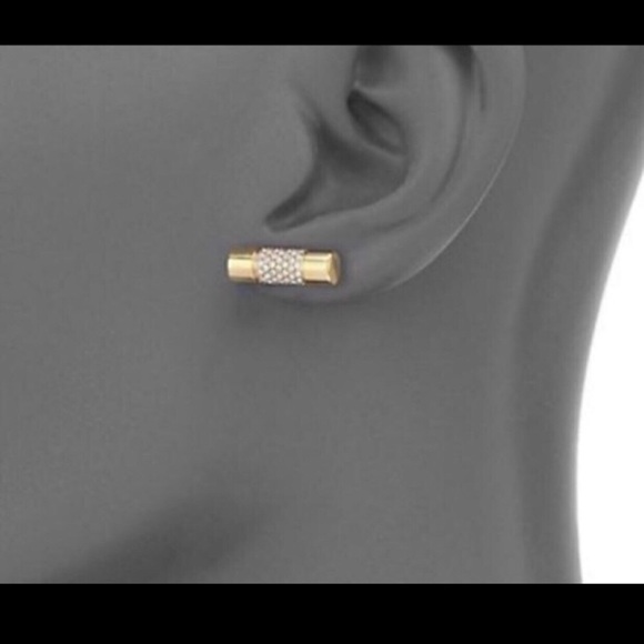 Designer Michael KORS gold pave Swarovski crystal bar stud earrings NWOT - Picture 4 of 5